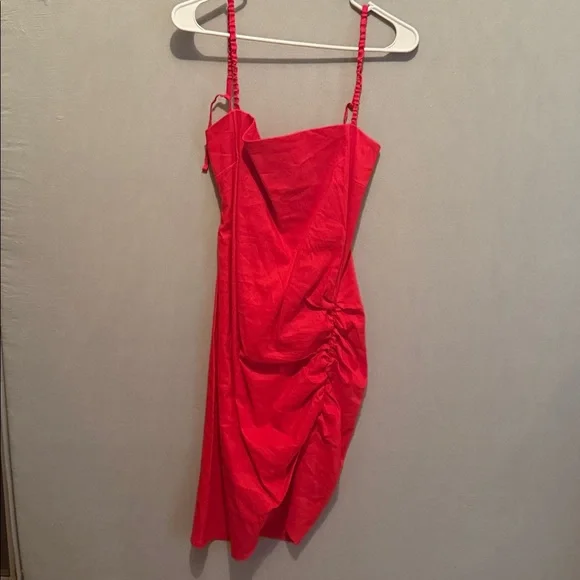 NWOT J. CREW Collection Women's 10 Holiday Red Side Ruched Linen Blend Dress - Picture 3 of 5